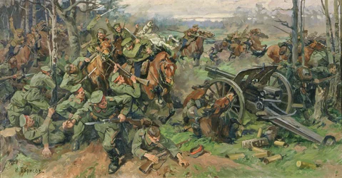 Az orosz lovasság támadása a német tüzérség ellen 1915-ben